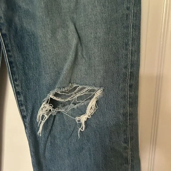 Etica Women's Distressed Ripped Grunge Blue Flare Jeans Button Up Size 29 - Picture 8 of 16